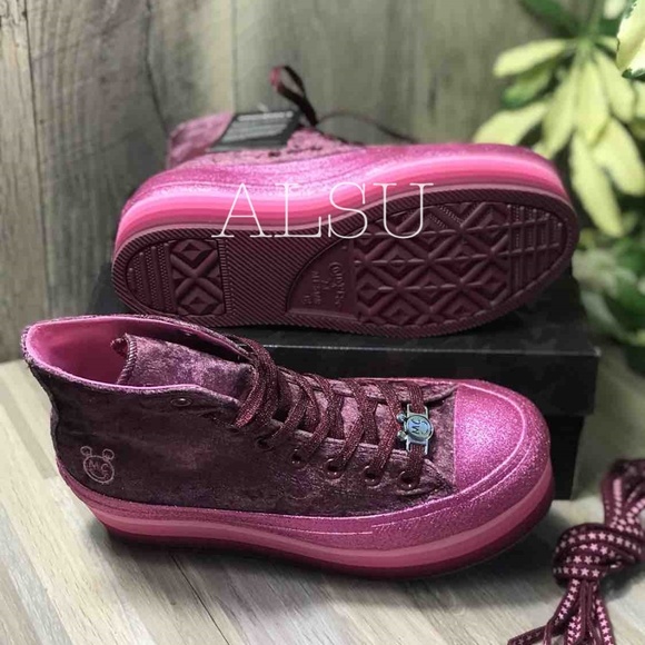 Converse& Miley Ctas Platform Velvet Dark Burgundy - Picture 7 of 8